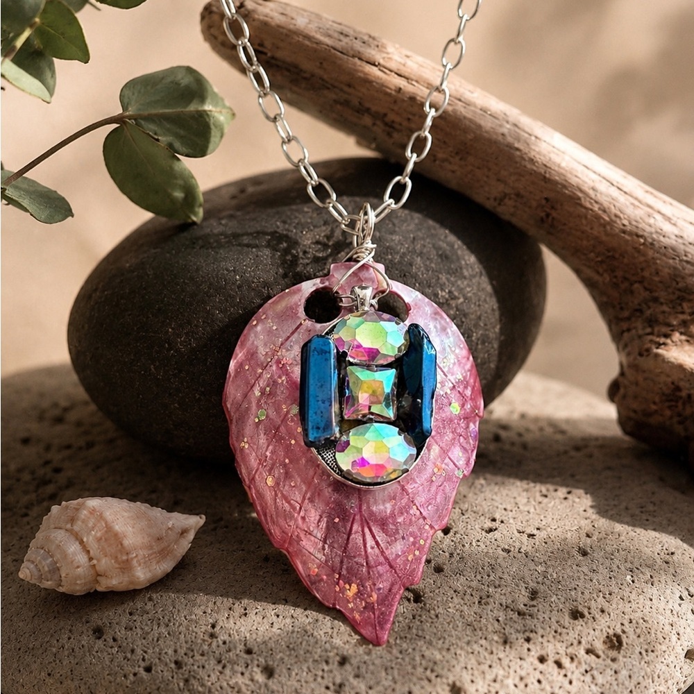 RUBYRUDI OOAK Upcycled MOP Shell Pendant Necklace Pink Mermaidcore Assemblage